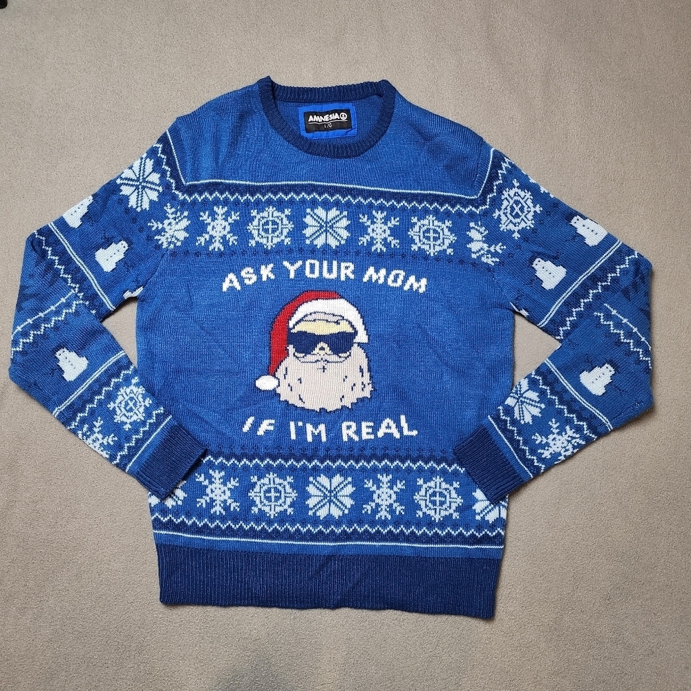 Ugly Christmas Sweater - Amnesia Santa  Mens Ask Your Mom If I'm Real Comedy